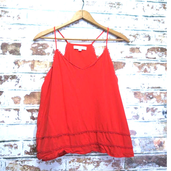 Ann Taylor LOFT Flowing V-Neck Dot Trim Strappy Cami Blouse - Picture 2 of 6